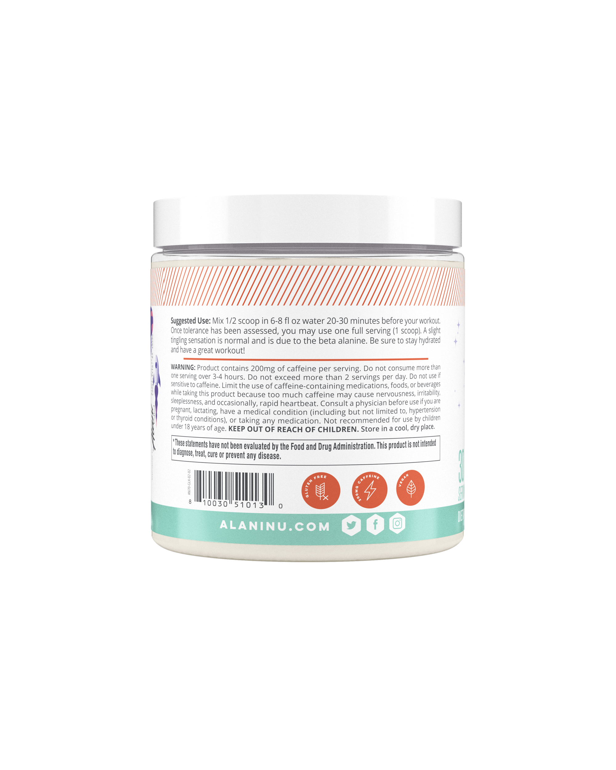 A side view of Pre-Workout in Galaxy Lemonade flavor showcasing suggested use of product.