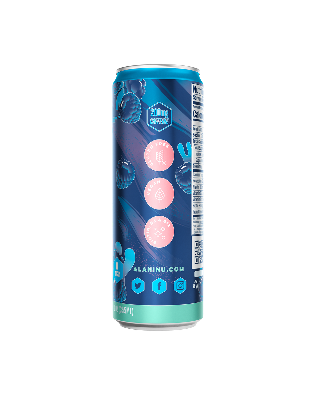 A side view of Energy Drink in Breezeberry flavor showcasing details of product.
