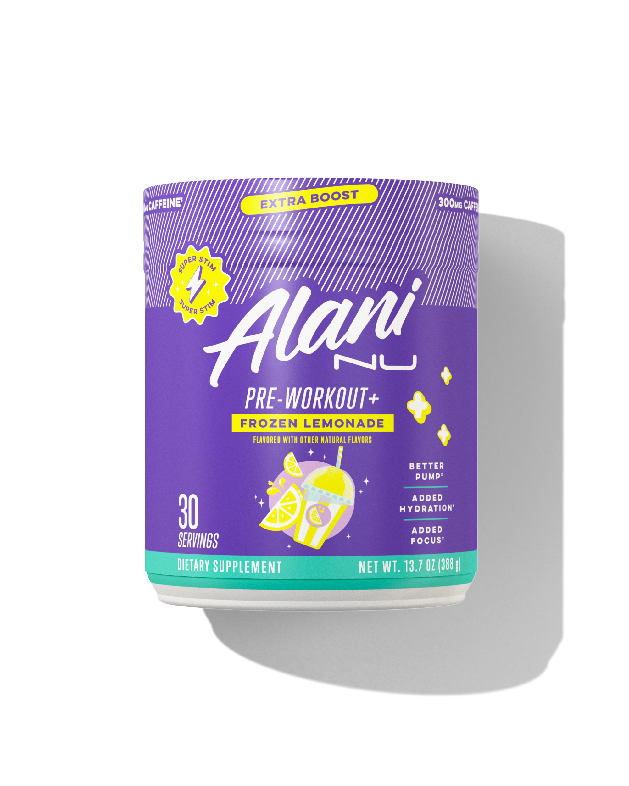 A front view of Pre-Workout + in flavor Frozen Lemonade.